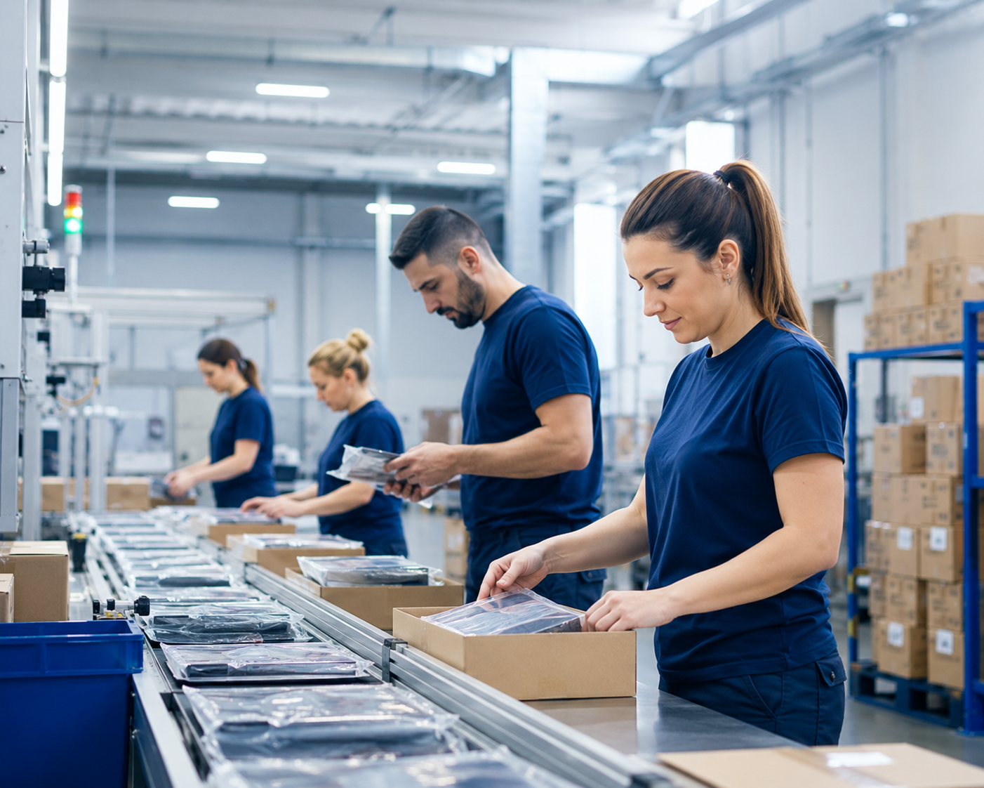 Employees at a production line