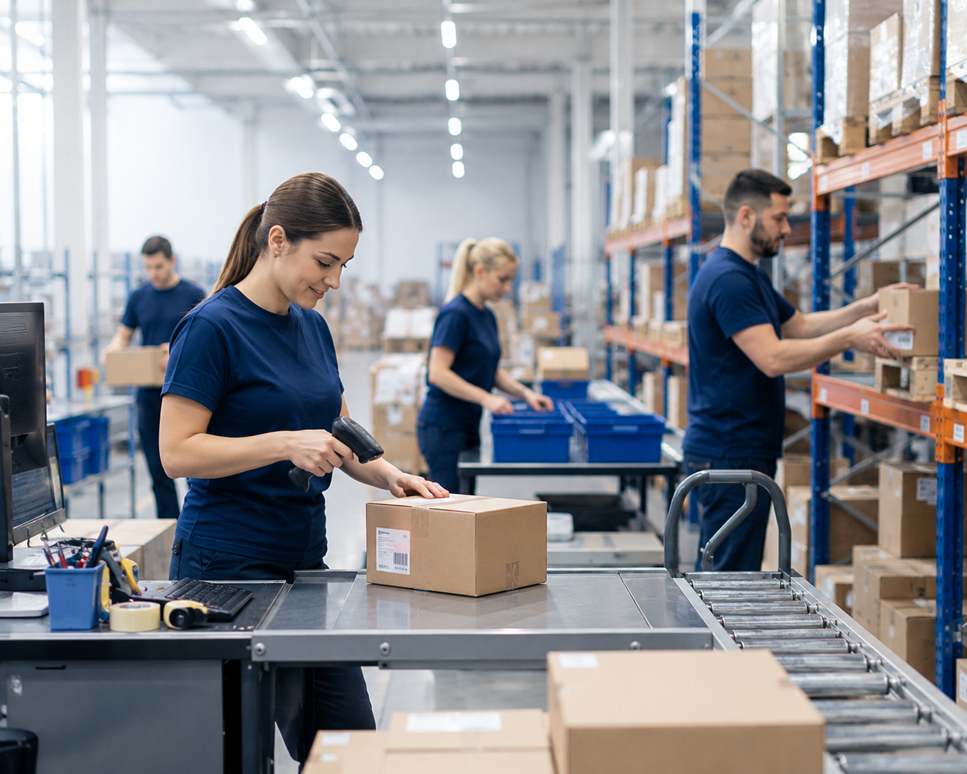 Employees in a warehouse and logistics setting